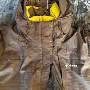 Columbia Kids Puffer Jacket in Brown with Yellow Accents